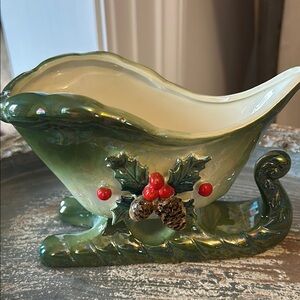 Vintage 1960’s Holiday Ceramic 6” Sleigh Dish